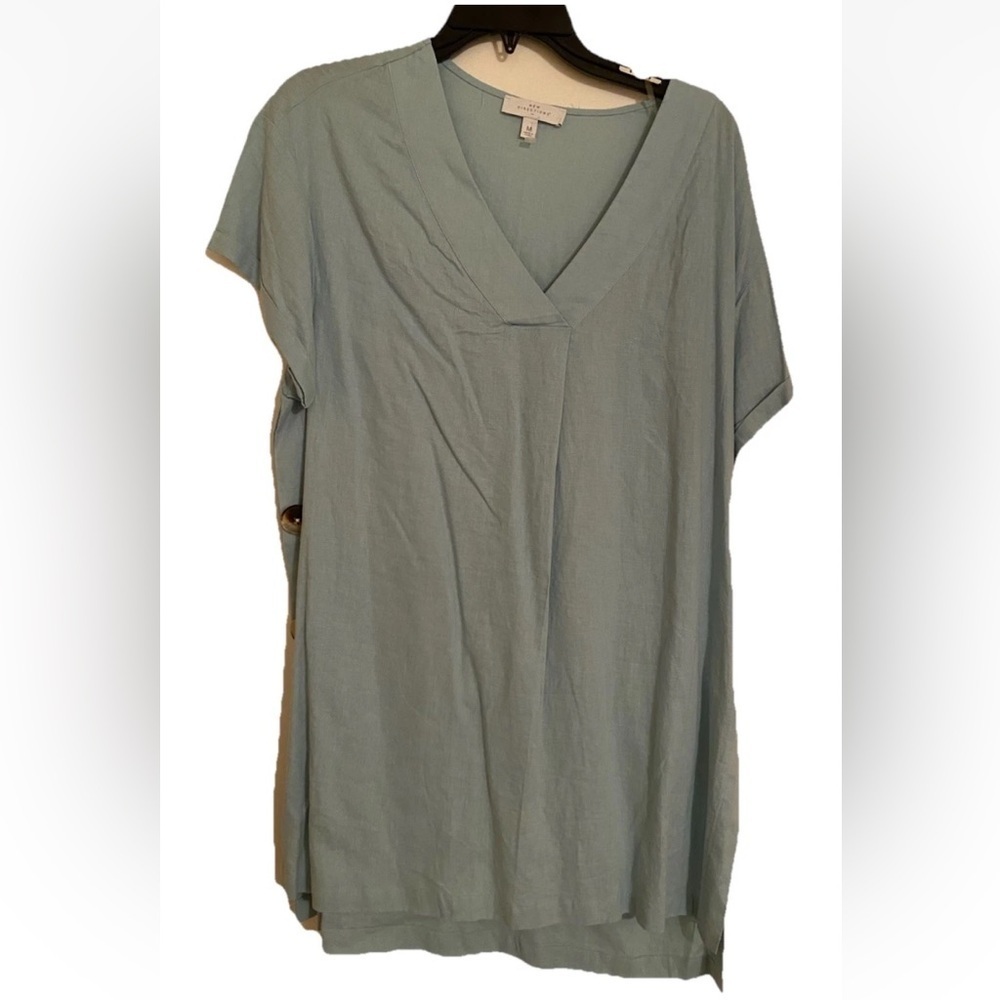 New Directions Linen Blend Tunic Top Women’s Medium Green Cap Sleeve Buttons